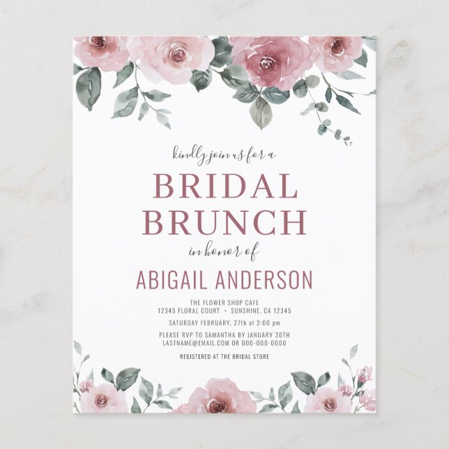 Budget Dusty Rose Floral Bridal Shower Invitation  (Front)