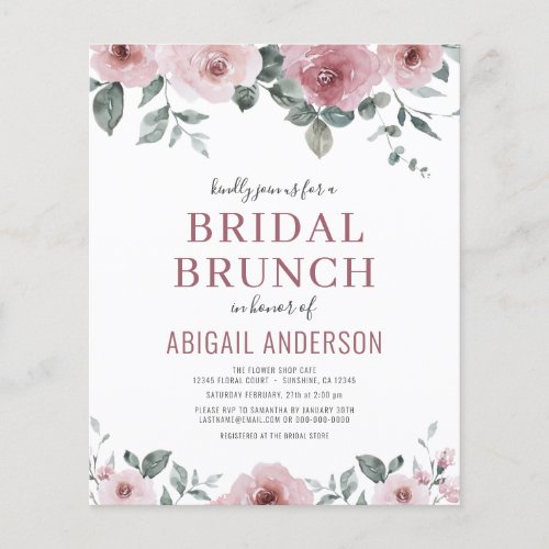 Budget Dusty Rose Floral Bridal Shower Invitation 