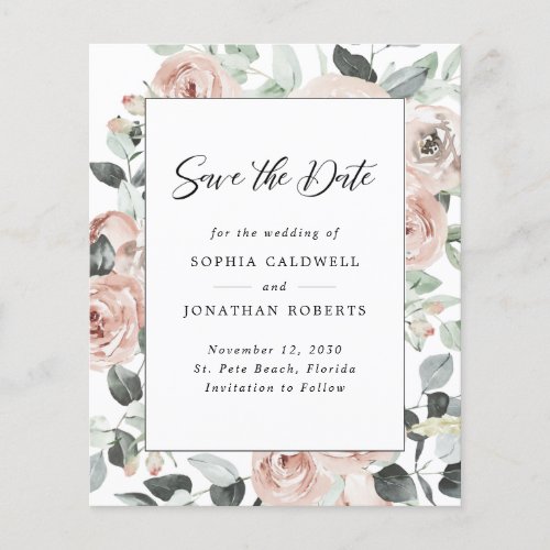 Budget Dusty Rose Floral Eucalyptus Save the Date