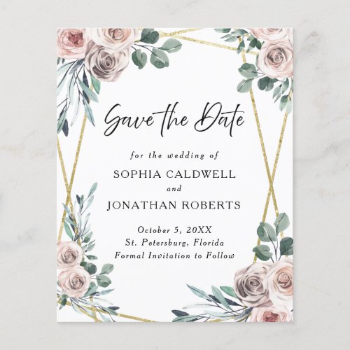 Budget Dusty Rose Floral Eucalyptus Save the Date