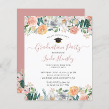 Budget Dusty Rose Floral Graduation Party Invite
