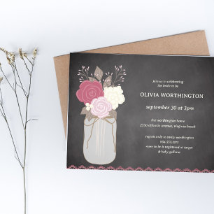 Budget Dusty Rose Floral Mason Jar Bridal Shower Flyer