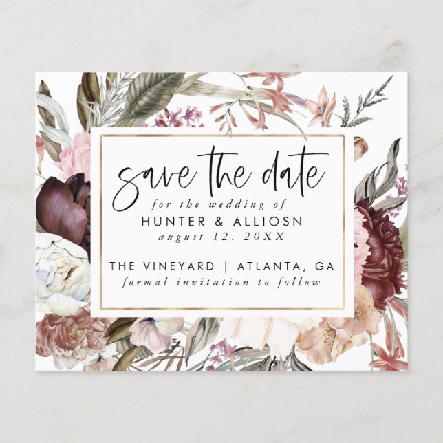 Budget Dusty Rose Floral Save the Date Flyer (Front)
