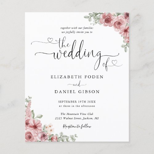 Budget Dusty Rose Floral Script Wedding Invitation - This elegant budget dusty rose floral wedding invitation can be personalized with your celebration details set in chic typography. Designed by Thisisnotme©