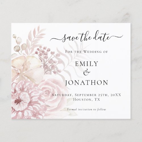 Budget Dusty Rose Florals Wedding Save the Date 