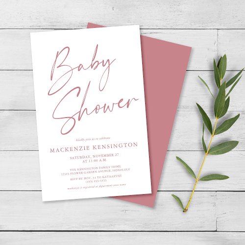 Budget Dusty Rose Mauve Script Baby Shower FLYER