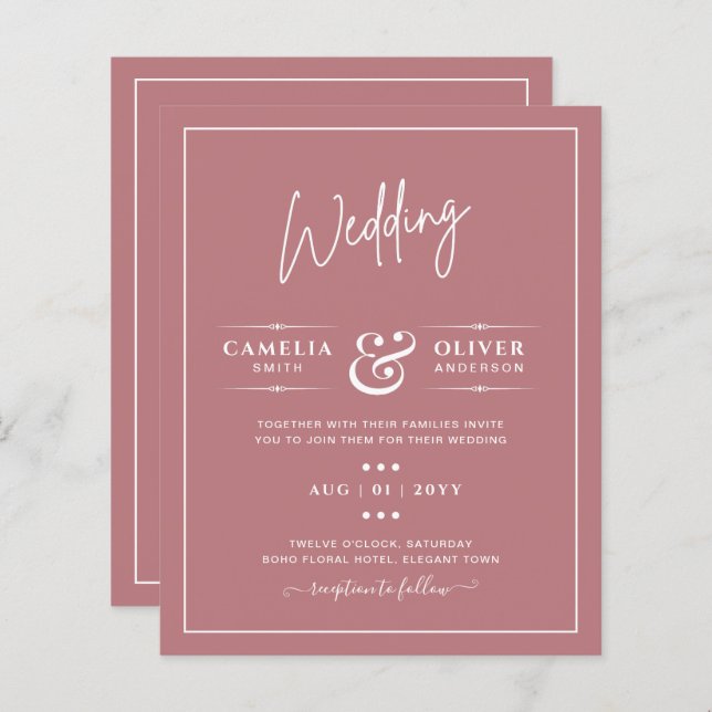 BUDGET Dusty Rose MONOCHROME Wedding (Front/Back)