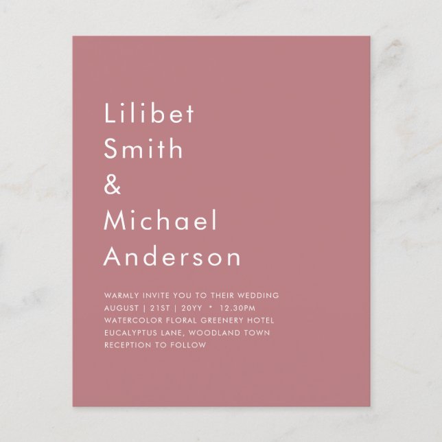 BUDGET Dusty Rose MONOCHROME Wedding Flyer (Front)