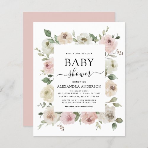 Budget Dusty Rose Pink Baby Shower Invitation