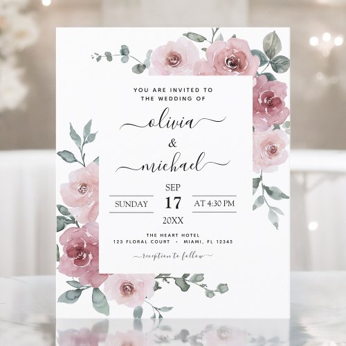 Budget Dusty Rose Pink Floral Wedding Flyer