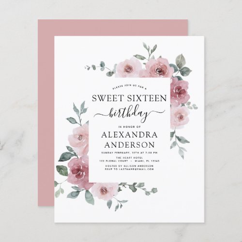 Budget Dusty Rose Pink Sweet Sixteen Birthday