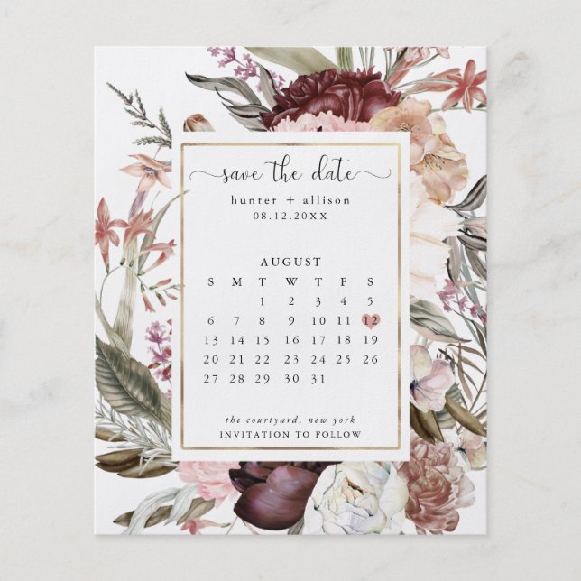 Budget Dusty Rose Save The Date Calendar Flyer (Front)