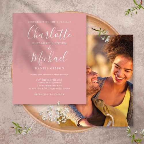 Budget Dusty Rose Script Photo Wedding Invitation