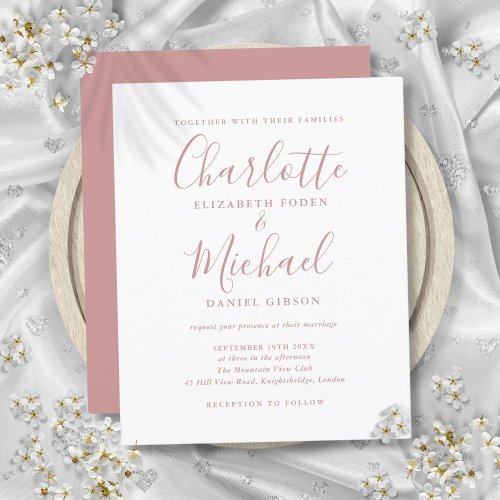 Budget Dusty Rose Script Wedding Invitation