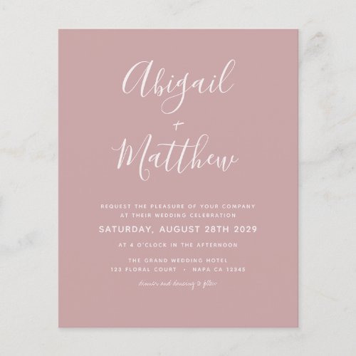 Budget Dusty Rose Simple Wedding Invitation Flyer