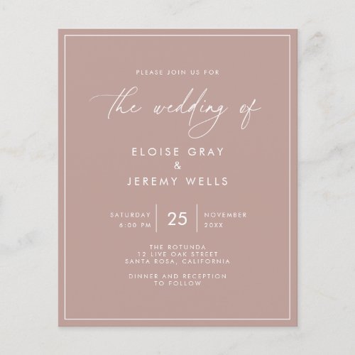 Budget Dusty Rose Wedding Invitation  Flyer