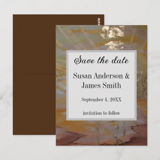 Budget earth colors Abstract golden save the date Postcard (Front/Back)