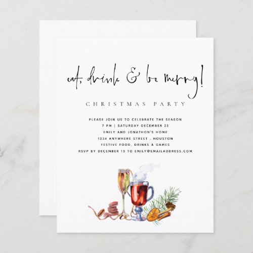 Budget Eat Drink Be Merry Christmas Party Invite