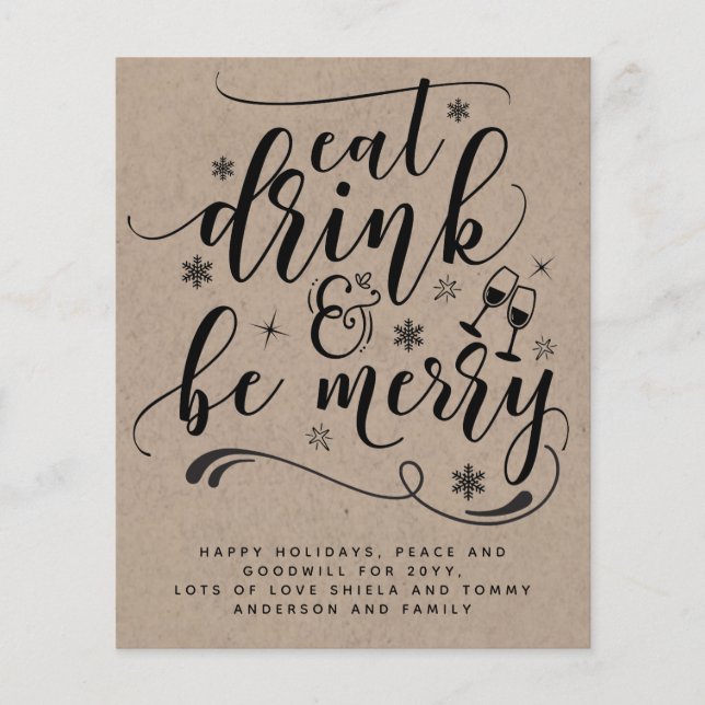 Budget Eat Drink Merry Vintage Christmas Invites (Front)