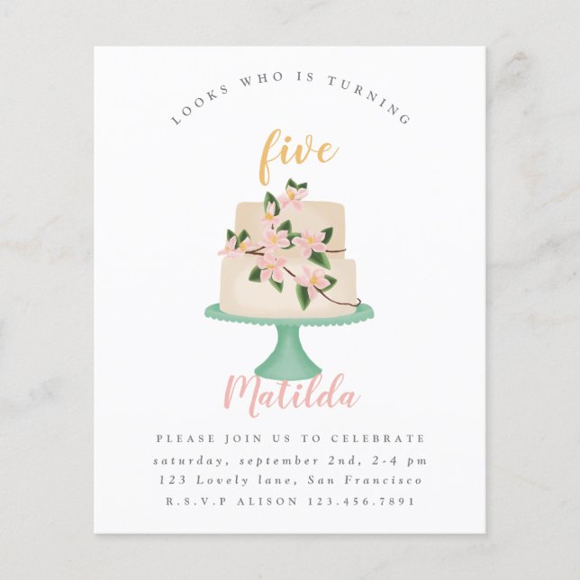 budget editable birthday cake party invitation flyer (Front)
