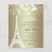 Budget Eiffel Tower Gold Quinceañera Invitation (Front)