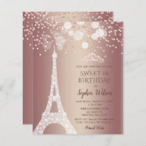 Budget Eiffel Tower Rose Gold Sweet 16  Invitation