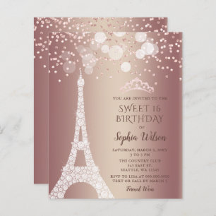 Budget Eiffel Tower Rose Gold Sweet 16 Invitation