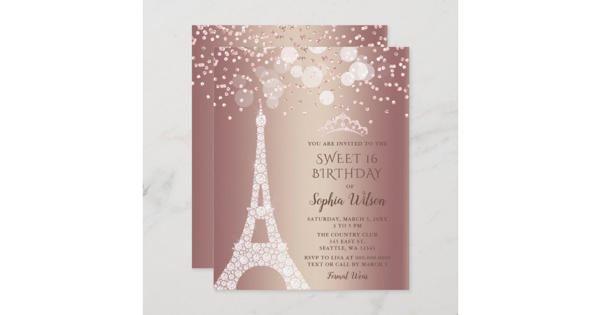 DIY Rose Gold Quinceanera Scroll Invitations