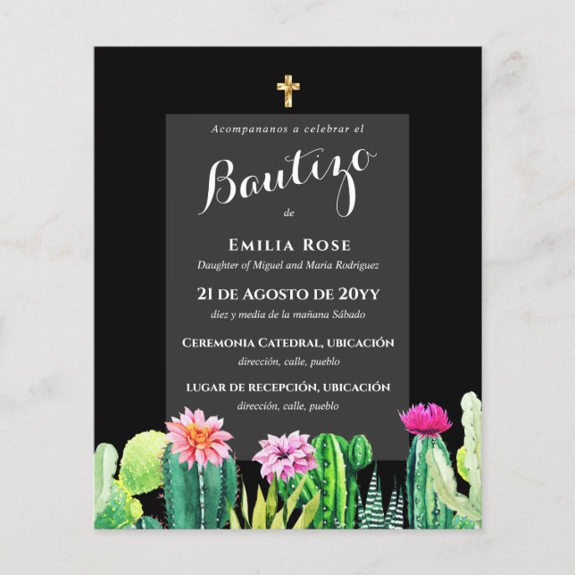 Budget EL BAUTIZO Baptism Christening CACTI Invite Flyer (Front)