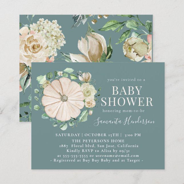 Budget Elegance Ivory Pumpkin Floral Baby Shower (Front/Back)