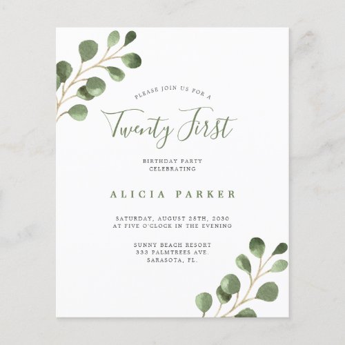 Budget elegant 21 years birthday party invitation