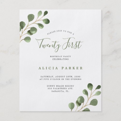 Budget elegant 21 years birthday party invitation