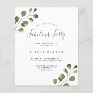 Budget elegant 40 years birthday party invitation