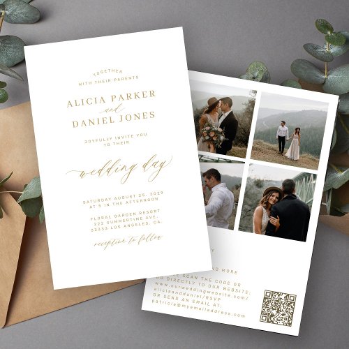 Budget elegant 4 photo QR code all in one wedding