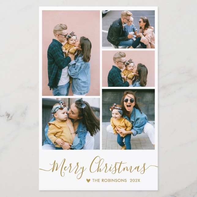 Budget Elegant 5 Photo Collage Christmas Card (Front)