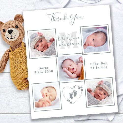 Budget Elegant 5 Photo New Baby Thank You Card