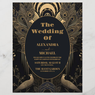 Budget Elegant Art Deco Peacocks Wedding Flyer