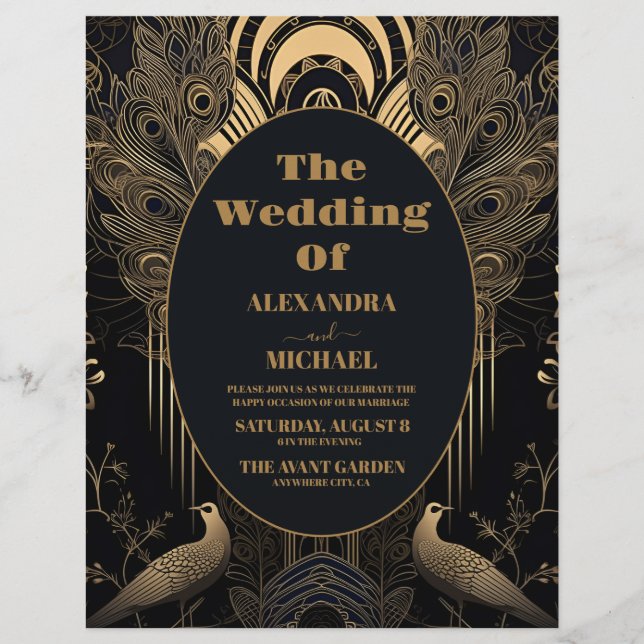 Budget Elegant Art Deco Peacocks Wedding Flyer (Front)