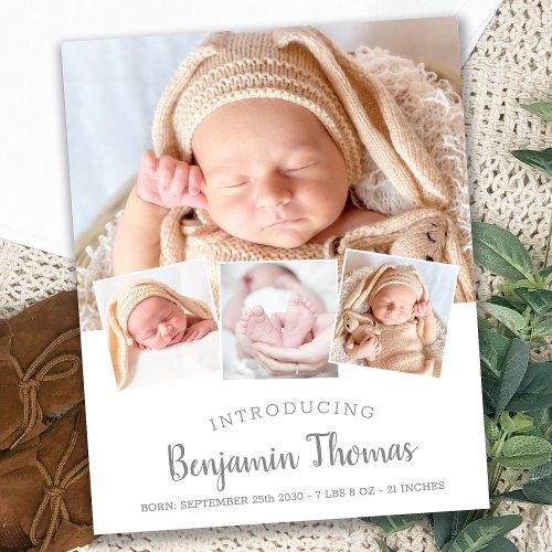 Budget Elegant Baby Photo Collage Birth Thank You 