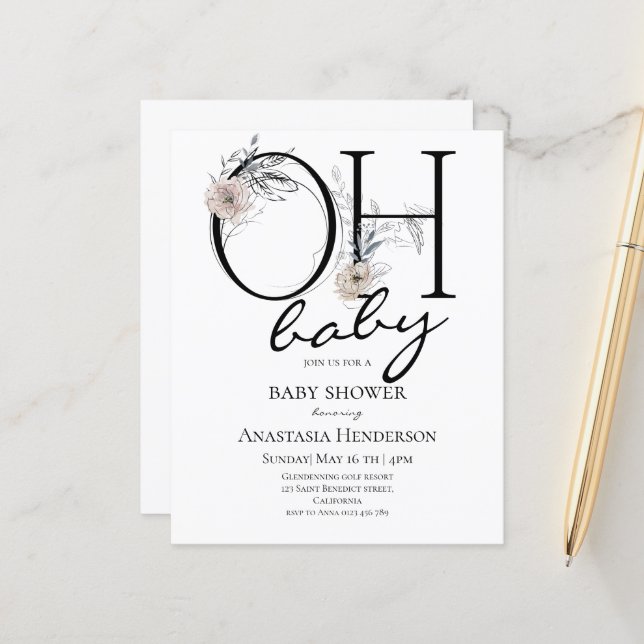 Budget Elegant Baby Shower invitation. (Front/Back In Situ)