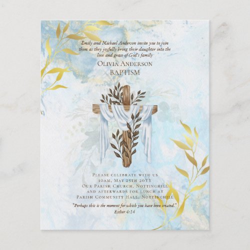 BUDGET Elegant BAPTISM Invite Aqua Blue Gold
