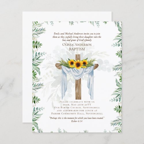 BUDGET Elegant BAPTISM Invite Greenery Sunflowers