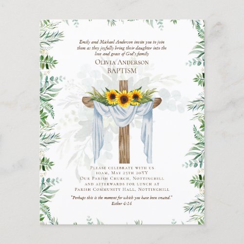 BUDGET Elegant BAPTISM Invite Greenery Sunflowers