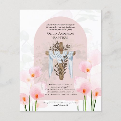 BUDGET Elegant BAPTISM Invite Pink Calla Lilys