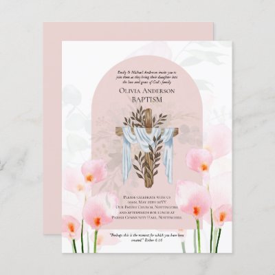 BUDGET Elegant BAPTISM Invite Pink Calla Lilys