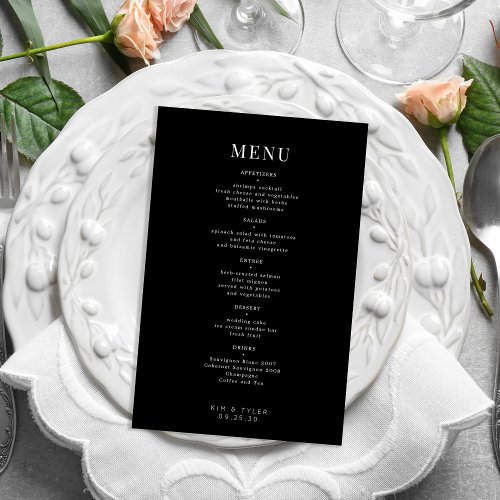 Budget elegant black and white simple wedding menu