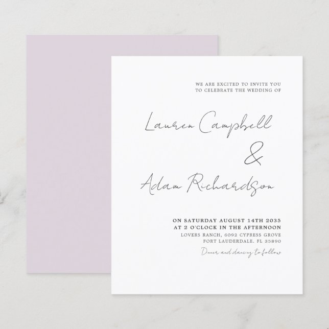Budget Elegant Black and White Wedding  Invitation (Front/Back)