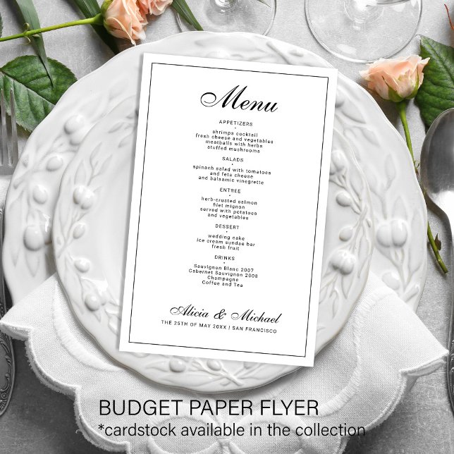 Budget elegant black and white wedding menu flyer (Creator Uploaded)