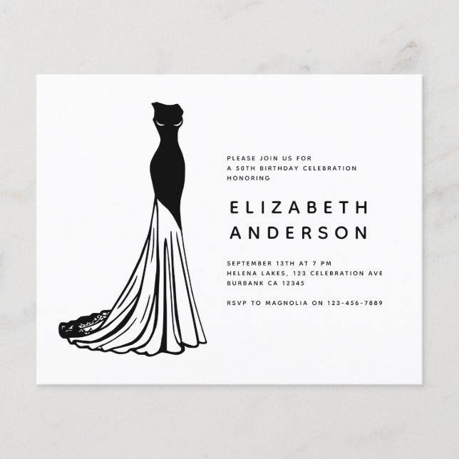 BUDGET Elegant Black Dress Birthday Invitation (Front)