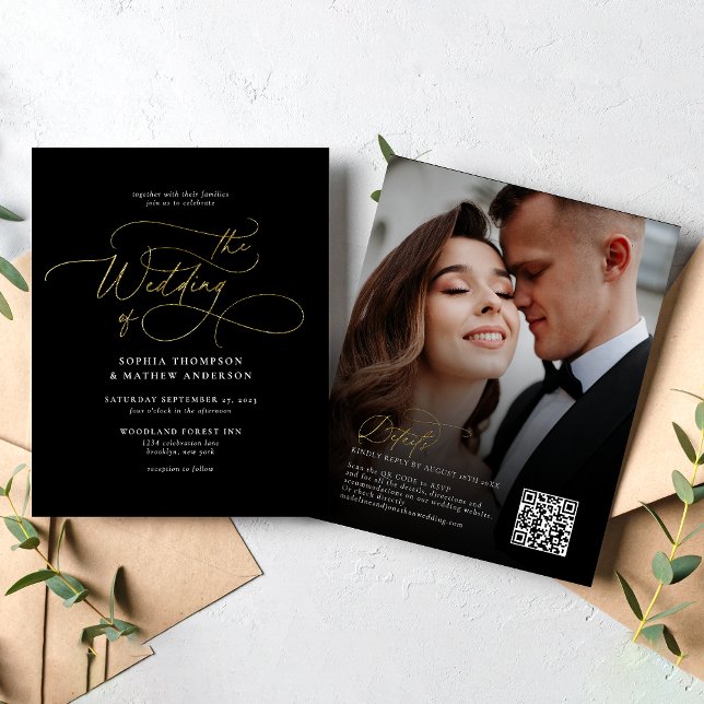 BUDGET Elegant Black Gold QR Code Rsvp Wedding (Creator Uploaded)